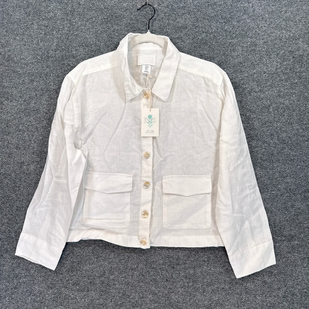 Sigrid Olsen Shirt Jacket Women Medium White Linen Cropped Button Front NEW